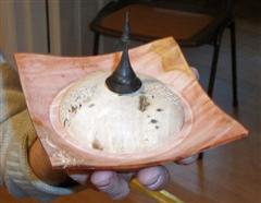 Finished square edged bowl with lid and finial